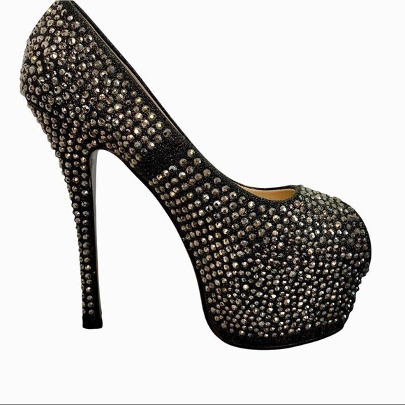Desire By Jacobies Silver Rhinestone Embellished Platform pump high heels size 7 - Picture 10 of 10